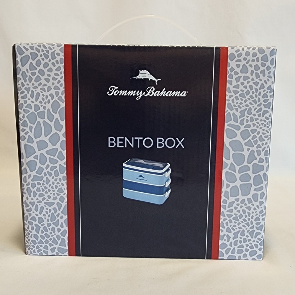 Tommy Bahama Bento Box Blue Multi Tier Leakproof Lunch Box with Cutlery INV01009